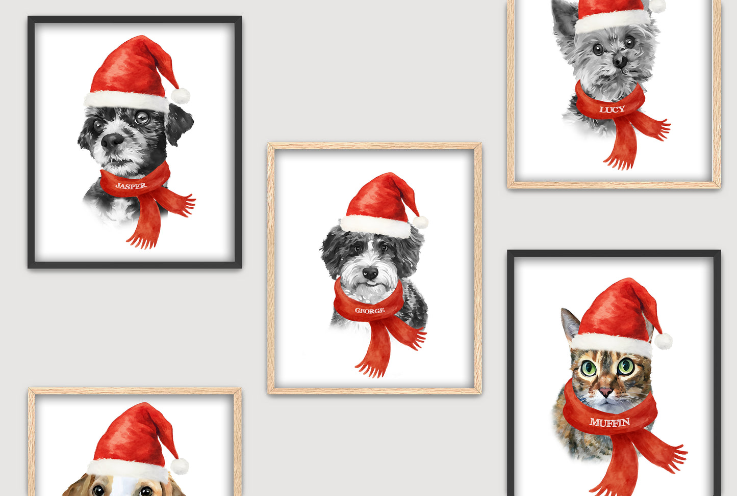Custom Christmas Pet Portraits – Holiday Watercolor Style